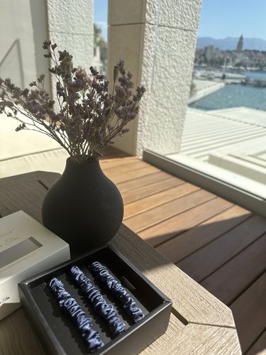 Customer photo review of Midnight Blue Silk Hair Ties Set