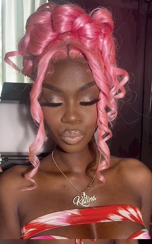 Customer photo review of Pink/Blue 200% Density 12A+ Virgin Human Hair Wave Transparent Lace Front Wig