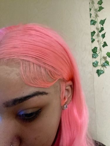 Customer photo review of Pink/Blue 200% Density 12A+ Virgin Human Hair Wave Transparent Lace Front Wig