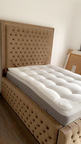 Customer photo review of Alaina Border Upholstery bed with Button Diamonds