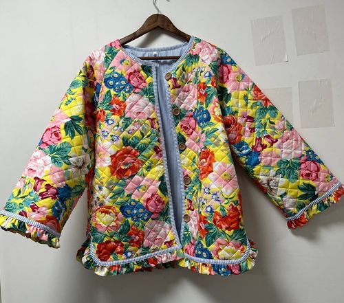 Customer photo review of Vintage Flower Print Button Up Lightweight Oversized Cotton Jacket