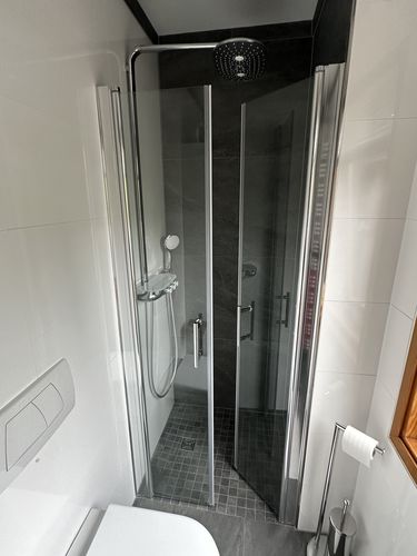 Customer photo review of SONNI Dusche Nischentür Doppel Pendeltür Schwingtür Rahmenlos ESG Glas 80-120cm Höhe 195cm