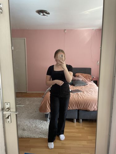 Customer photo review of PETITE STRAIGHT LEG PANTS BLACK