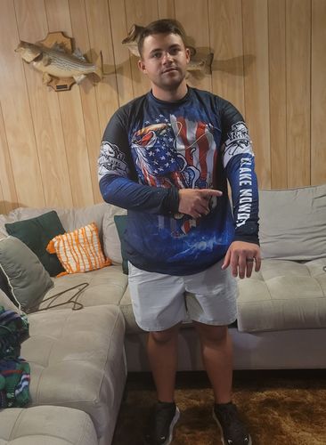 Customer photo review of Maxcorners Personalized Bass Fishing 3D American Flag Patriotic Shirts