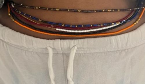Customer photo review of Extended Length 60 Inch Sierra Blue and Bronze Waist Beads