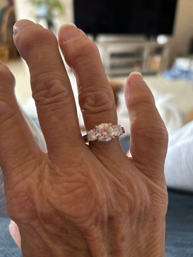 Customer photo review of Vintage Three Stone Moissanite Scroll Filigree Engagement Ring