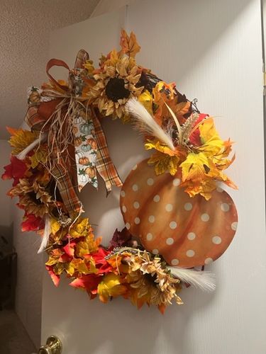 Customer photo review of 12"L Metal/Embossed Polka Dot Pumpkin Orange/Cream MD076420