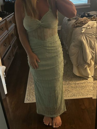 Customer photo review of Manifesting You Mesh Ruched Detail Maxi Dress