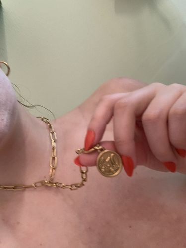 Customer photo review of 10 Cent Toggle Necklace - Gold