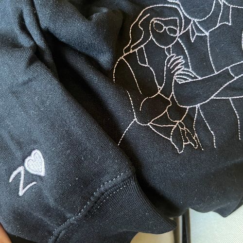 Customer photo review of Custom Embroidered Hoodies For Couples, Custom Embroidered Portrait Photo Date On Sleeve Matching Couple Embroidered Hoodie