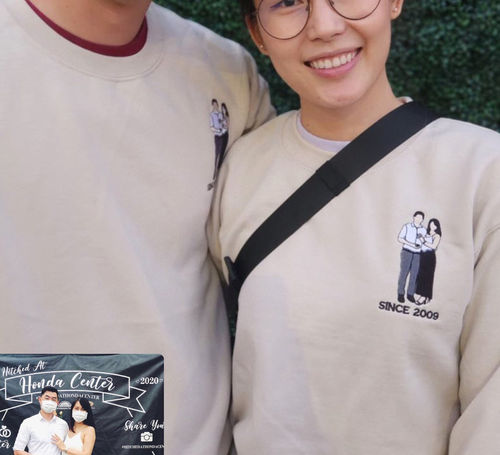 Customer photo review of Custom Embroidered Hoodies For Couples, Custom Embroidered Portrait From Photo Matching Couple Hoodie, Custom Photo Embroidered Hoodie