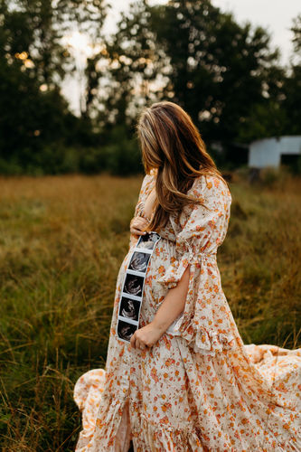 Customer photo review of Elegant V Neck Floral Print Woman Maxi Dress Boho Beach Maternity Gown Fancy Photography Props YEWEN