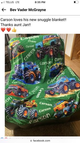 Customer photo review of Free Shipping✈️Personalized Custom Name Monster Trucks Blankets Blanket for Kids
