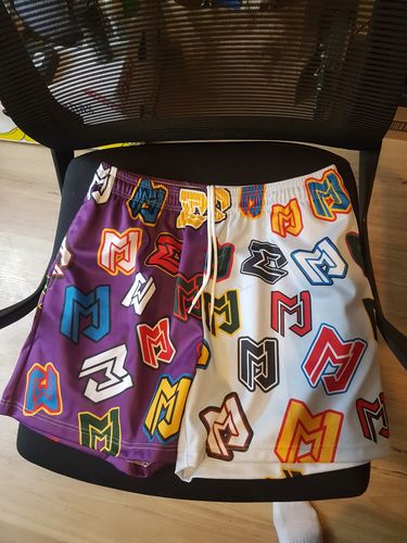 Customer photo review of MJM Split Dye Grey and Purple Multi Color Logo's Shorts