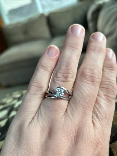 Customer photo review of Solitaire Tension Set Moissanite Bypass Engagement Ring