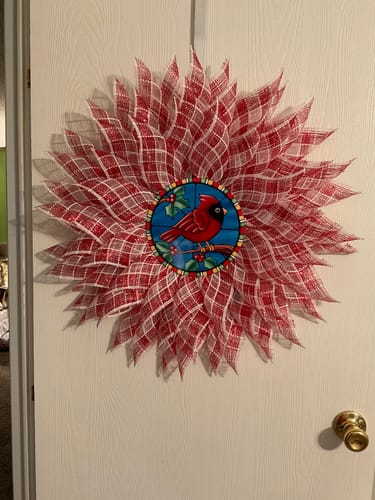 Customer photo review of Wreath Sign, Red Cardinal Sign, Christmas Sign, Stained Glass, DECOE-1103, Sign For Wreath, DecoExchange