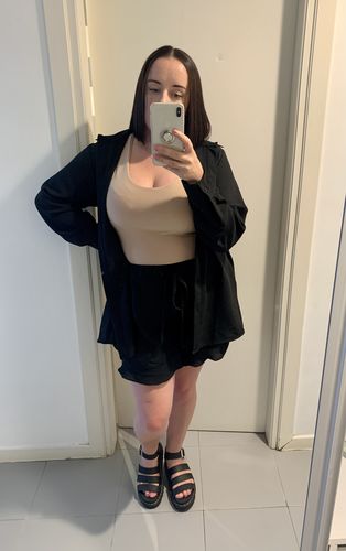 Customer photo review of Flattering Floaty 'Lucy' Shorts - Khaki