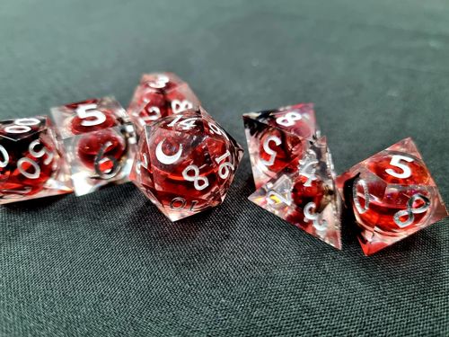 Customer photo review of Black Smoky Blood Red Liquid Core Resin Moon DnD D&D Dice Set