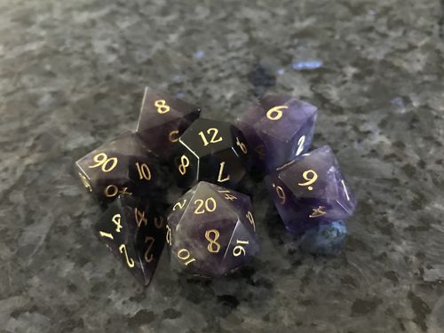Customer photo review of Amethyst Gemstone DnD D&D Dice Set