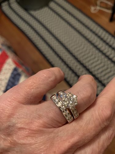 Customer photo review of Channel Set Moissanite Half Eternity Wedding Band Ring In Sterling Silver