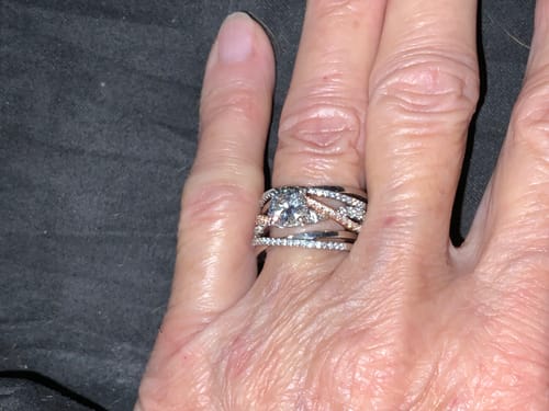 Customer photo review of Moissanite Cross Arm Sterling Silver Wedding Band Ring