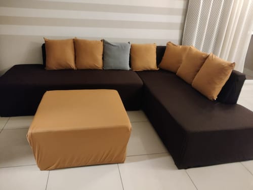 Customer photo review of Brown Solid Elastic L-Shape Sofa Slipcover