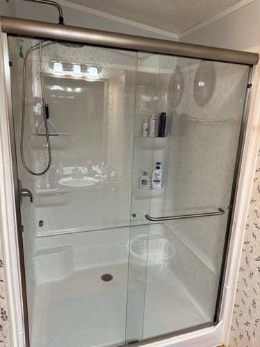 Customer photo review of SUNNY SHOWER 54 in. W x 72 in. H Double Sliding Shower Doors