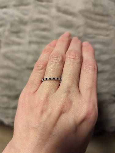 Customer photo review of Alternating Moissanite And Sapphire Eternity Wedding Band Ring