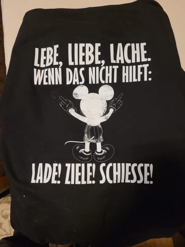 Customer photo review of LEBE, LIEBE, LACHE Rückendruck Unisex Hoodie