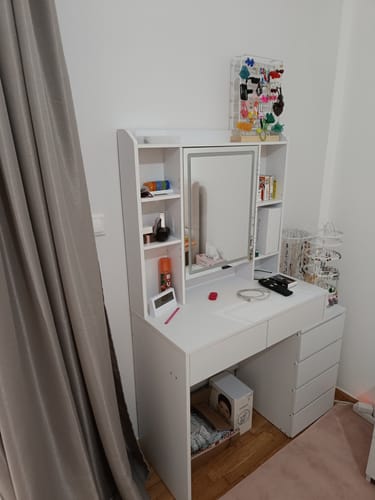 Customer photo review of Τραπέζι Μπουντουάρ Μακιγιάζ Tουαλέτας Κρεβατοκάμαρας Καθρέφτης Με Ντουλάπι Λευκό με Φωτισμό LED Ρυθμιζόμενη Φωτεινότητα RD-T124W01