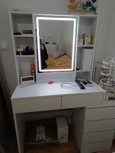 Customer photo review of Τραπέζι Μπουντουάρ Μακιγιάζ Tουαλέτας Κρεβατοκάμαρας Καθρέφτης Με Ντουλάπι Λευκό με Φωτισμό LED Ρυθμιζόμενη Φωτεινότητα RD-T124W01