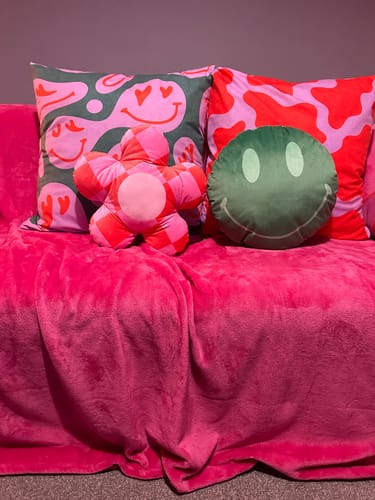 Customer photo review of Pink Green Smiley Love Cushion