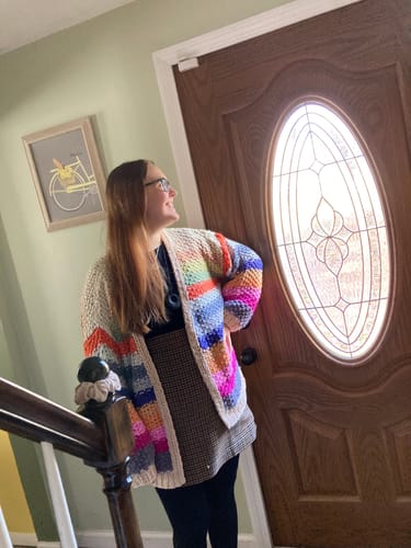 Customer photo review of Mustard and Ivory Large Scale Floral Cardigan