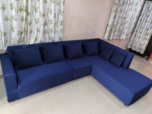 Customer photo review of Navy Blue Solid Elastic Sofa Slipcovers