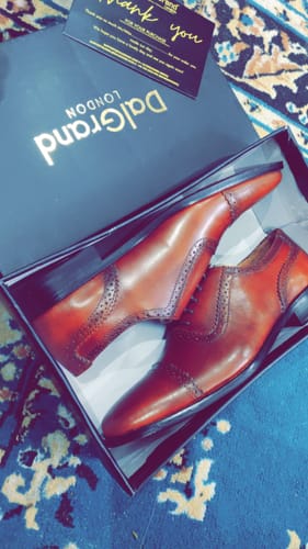 Customer photo review of Chestnut Tan Calf Cap Toe Premium Brogue Shoes