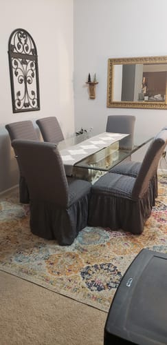 Customer photo review of 2023 Turkish Bubble Frill Chair Covers : Beige