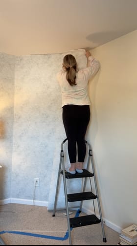 Customer photo review of Chiffon - Washed Out Green Fabric Effect Wallpaper