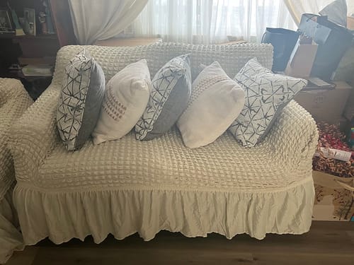 Customer photo review of 2024 Turkish Bubble Frill Sofa Covers : Beige