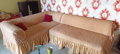Customer photo review of 2024 Turkish Bubble Frill Sofa Covers : Beige
