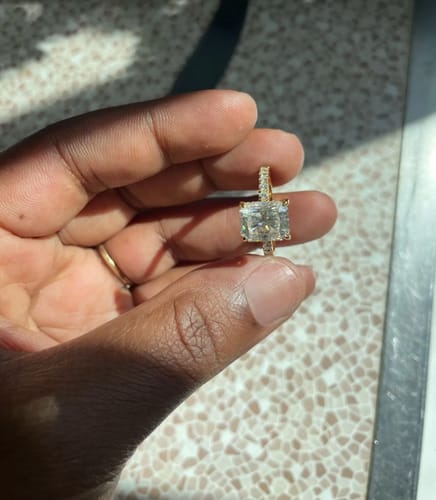 Customer photo review of Alise 4CT 14K Gold Plated Silver Princess Cut Band