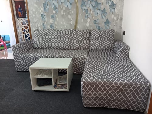 Customer photo review of Grey Diamond Elastic L-Shape Sofa Slipcovers
