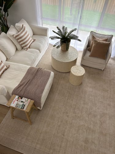 Customer photo review of Byron Beige Rug "No Fringe"