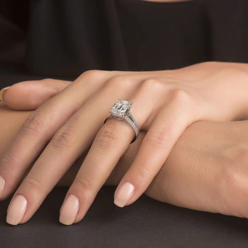 Customer photo review of Hidden Halo Radiant Moissanite Pave Engagement Ring