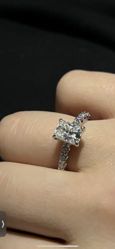 Customer photo review of Hidden Halo Radiant Moissanite Pave Engagement Ring