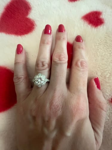 Customer photo review of Milgrain Floral Halo Moissanite Pave Engagement Ring