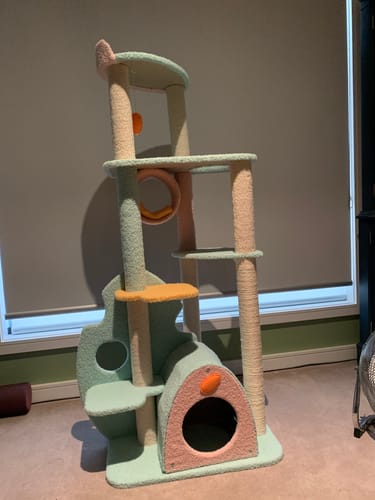 Customer photo review of Dreamy Macaroon Party Cat Tree with Scratching Post and Nest
