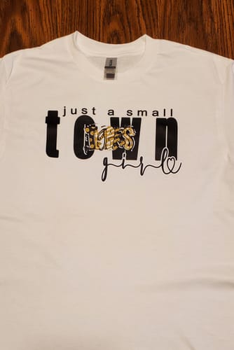 Customer photo review of JUST A SMALL TOWN GIRL DTF Transfer