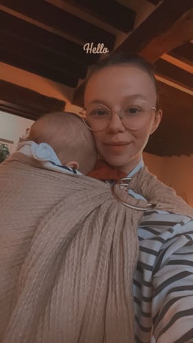 Customer photo review of Linen Ring Sling Sarrasin