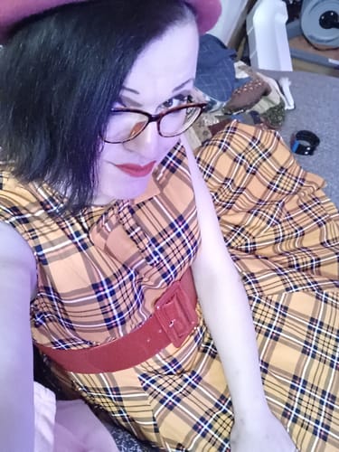 Customer photo review of Mustard Plaid Swing Dress by Orchid Bloom