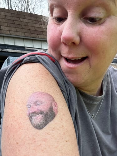 Customer photo review of Custom Photo Face Temporary Tattoo